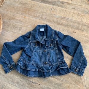 denim jacket with ruffles and Rhinestone snaps